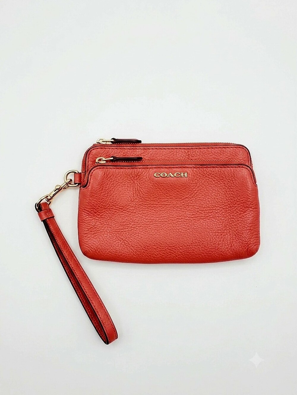 Coach Red Pebbled Leather Wristlet Clutch with Gold Hardware